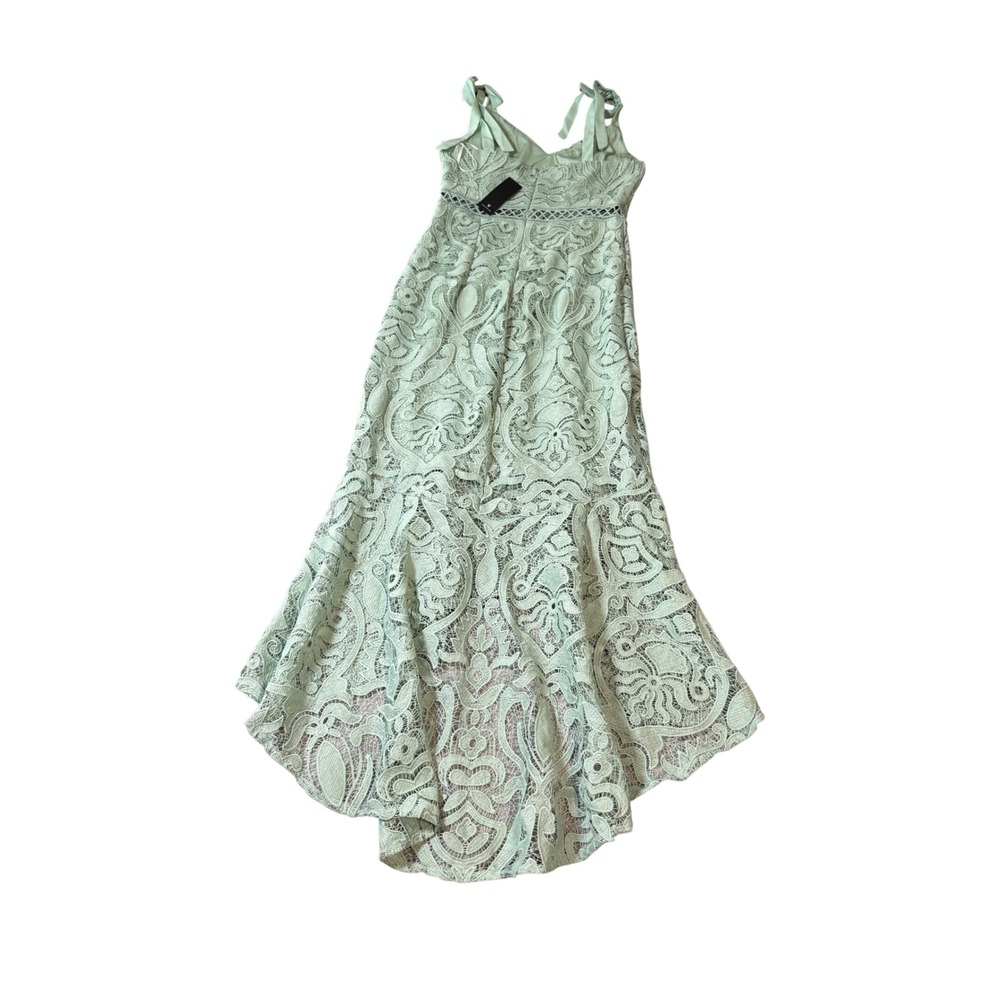 NWT Lulus SZ Medium Won Your Heart Sage Green Lace Tie-Strap High-Low Midi Dress - Picture 13 of 13